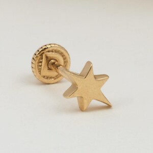 14K massief gouden vallende sterpiercing, kraakbeenschroef terug helix tragus piercing, oorstekers, lange nageloorbellen, piercingsieraden