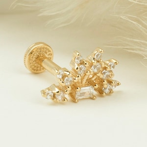 14K Gold Motif Piercing, Cartilage Earring, 14K Solid Gold Tragus Piercing, Tragus Piercing, Gold Stud Piercing