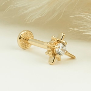 14 kt gouden North Star-piercing, kraakbeenoorbel, 14 kt massief gouden traguspiercing, traguspiercing, gouden studpiercing