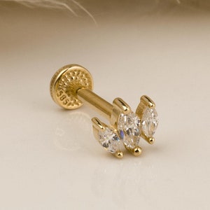 3 Markis Piercing, Cartilage Earring, 14K Solid Gold Tragus Piercing, Minimalist Tragus Piercing, Gold Stud Piercing
