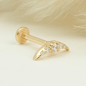 14K Gold Motif Piercing, Cartilage Earring, 14K Solid Gold Tragus Piercing, Tragus Piercing, Gold Stud Piercing