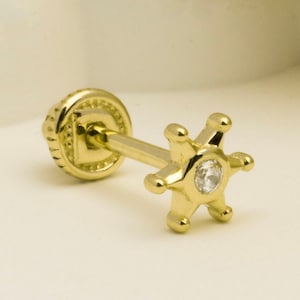 14K Solid Gold Rudder Piercing, Cartilage Screw Back Helix Tragus Piercing, Stud Ear Piercing, Stud Earring, Piercing Jewelry.