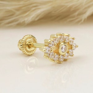 14K Solid Gold Eye Piercing, Cartilage Screw Back Helix Tragus Piercing, Stud Ear Piercing, Stud Earring, Piercing Jewelry