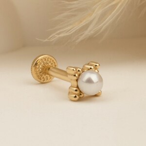 Piercing tragus perle motif fleur, boucle d'oreille cartilage, piercing tragus en or massif 14 carats, piercing tragus minimalis, clou d'oreille en or