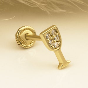 14K Solid Gold Glass Piercing, Cartilage Screw Back Helix Tragus Piercing, Stud Ear Piercing, Stud Earring, Piercing Jewelry