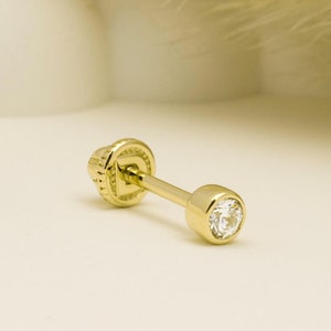 Piercing solitario de oro macizo de 14 quilates, piercing para cartílago, hélice, trago, piercing en la oreja, pendiente largo, joyería para piercing.