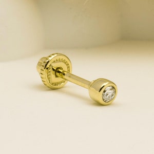 14K Solid Gold Solitiare Piercing, Cartilage Screw Back Helix Tragus Piercing, Stud Ear Piercing, Long Stud Earring, Piercing Jewelry.