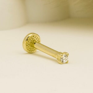 Solitiare Motif Tragus Piercing, Cartilage Earring, 14K Solid Gold Tragus Piercing, Minimalis Tragus Piercing, Gold Stud Piercing