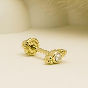 14K Solid Gold Piercing, Cartilage Screw Back Helix Tragus Piercing, Stud Ear Piercing, Long Stud Earring, Piercing Jewelry.
