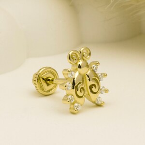 14K Solid Gold Marienkäfer Stein Piercing, Knorpel Schraube zurück Helix Tragus Piercing, Bolzen Ohr Piercing, Ohrstecker Ohrring, Piercing-Schmuck.
