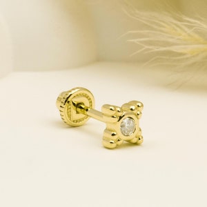 14K Solid Gold Piercing, Cartilage Screw Back Helix Tragus Piercing, Stud Ear Piercing, Long Stud Earring, Piercing Jewelry.