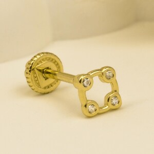 14K Solid Gold Round Piercing, Cartilage Screw Back Helix Tragus Piercing, Stud Ear Piercing, Long Stud Earring, Piercing Jewelry.
