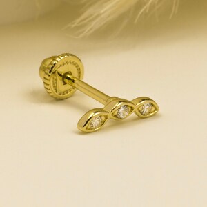 14K Solid Gold Motif Piercing, Cartilage Screw Back Helix Tragus Piercing, Stud Ear Piercing, Stud Earring, Piercing Jewelry