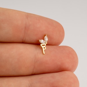 Fairy Tragus Piercing, Cartilage Earring, 14K Solid Gold Tragus Piercing, Minimalist Tragus Piercing, Gold Stud Piercing