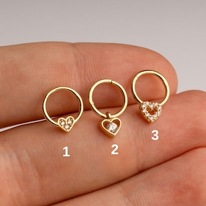 Piercing coeur, Piercing clicker en or massif 14 carats, Piercing anneau minimal, Piercing serrure charnière en or, cadeau Saint-Valentin pour femme