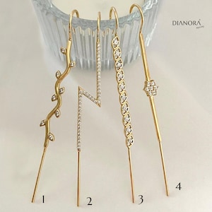 14k Solid Gold Ear Cuff, Bar Ear Pin, Ear Wrap Crawler Hook Earrings, Ear Needle Single Ear Ear Ear Ear Ear Hook Ear Ear Ear Ear Ear Ear Cuff