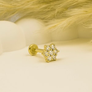 Piercing Tragus fleur, boucle d'oreille cartilage, Piercing Tragus en or massif 14 carats, Piercing Tragus Minimalis, Piercing Stud en or