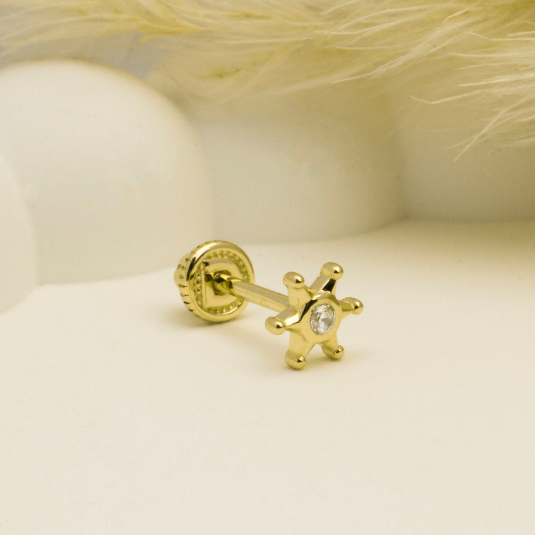 Retro Gold Rudder 14K Solid Gold Rudder Helix Piercing: Screw Back Tragus Stud - Etsy