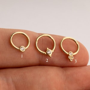 Piercing clicker minimaliste en or massif 14 carats, Piercing charnière anneau en or minimaliste, Piercing Daith en or, Piercing hélice en or