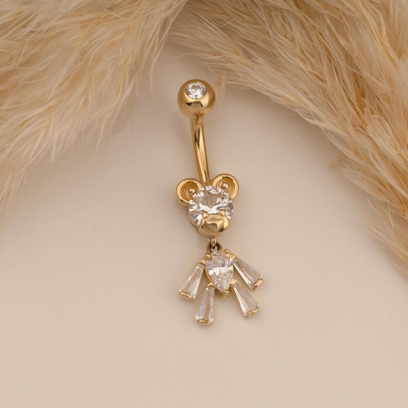 14k Solid Gold Teddy Bear Belly Button Ring - Dianora Piercing - Etsy