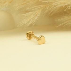 Piercing de trago con forma de corazón en oro macizo de 14 quilates: Pendiente minimalista para cartílago