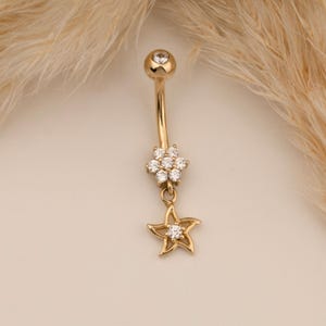 14k Solid Gold Starfish Star Belly Button Piercing, Gold Belly Button Piercing,  Navel Belly Ring Barbell Piercing, Gold Belly Body Jewelry