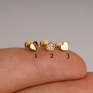 Heart Piercing, Cartilage Earring, 14K Solid Gold Tragus Piercing Minimal Tragus Piercing, Gold Stud Piercing Valentine's Day Gift for Women