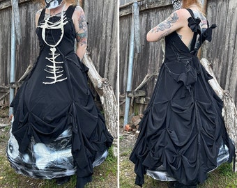 Victorian Gothic Dress, black renaissance long dress, bohemian dress, vampire gown, hoop skirt dress, tea party ball gown, Goth halloween