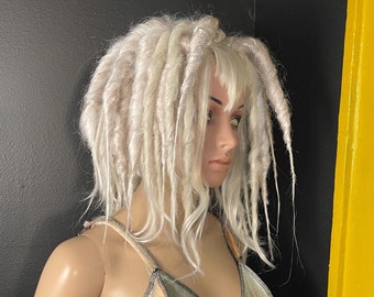 Vampire Dread Bob Wig, dread locks, Halloween costume, Gothic, big cosplay hair, Tribal Belly Dance, platinum silver white blond dreadlocks