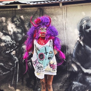 Purple Halloween Party Wig, Big long ragdoll hair, cosplay doll wig, carnival hair, devil horn wig, crude things wig image 1
