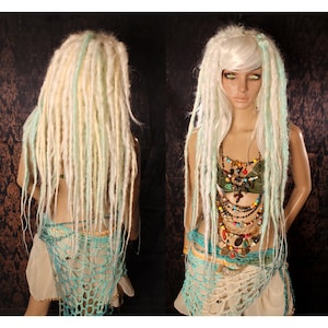 Mermaid Dread Wig, big white blond, sea foam dreadlocks, Halloween, La Sirena, platinum long cosplay hair, Tribal Belly Dance, sea nymph wig