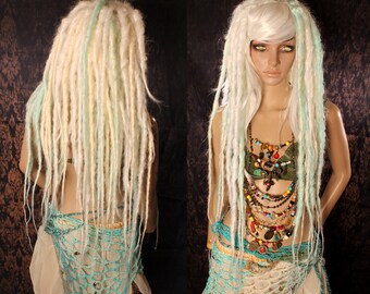 Mermaid Dread Wig, big white blond, sea foam dreadlocks, Halloween, La Sirena, platinum long cosplay hair, Tribal Belly Dance, sea nymph wig