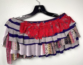 Boho short met ruche rok, gescheurde poppenrok, rave booty shorts, clown patchwork ruches bloeiers, hippie minirok, festivalmode