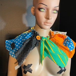 Patchwork Clown Collar. festival polka dot collar, tattered circus neck piece, prairie bib, mardi gras costume, cosplay neckpiece image 2