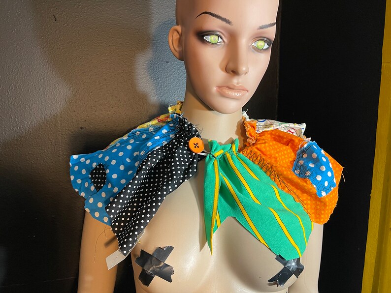 Patchwork Clown Collar. festival polka dot collar, tattered circus neck piece, prairie bib, mardi gras costume, cosplay neckpiece image 2