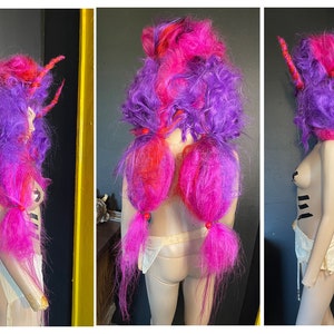 Purple Halloween Party Wig, Big long ragdoll hair, cosplay doll wig, carnival hair, devil horn wig, crude things wig image 6