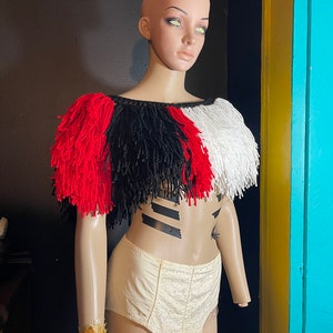 Fringe Crochet Top, punk tassel, festival crochet crop top, hippie belly shirt, Carnival crochet crop top, circus fashion, clown crochet top