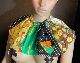 Patchwork Ruffle Collar. festival clown collar, tattered circus neck piece, prairie bib, mardi gras costume, cosplay neckpiece