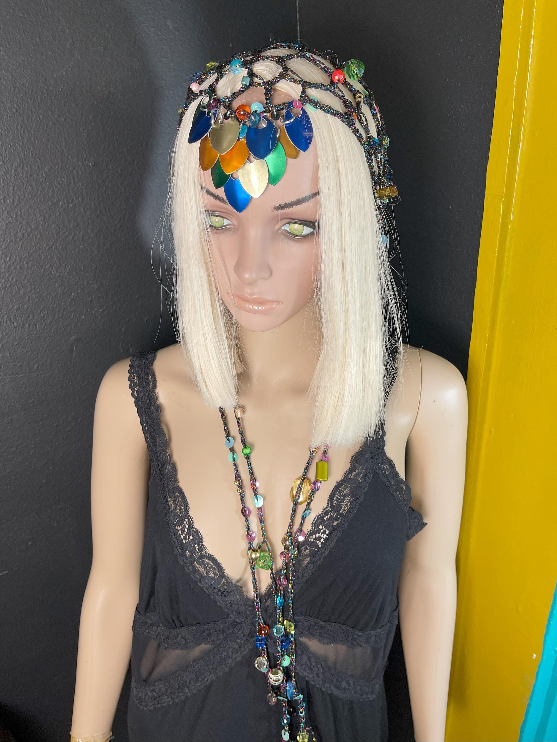70s Beaded Headpiece - Etsy