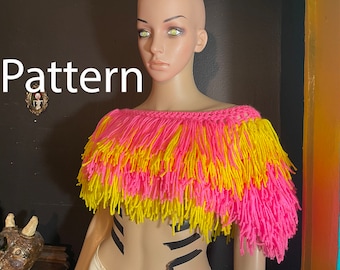 Crochet Fringe Crop Top Pattern. PDF Digital Download. festival shrug, Carnival layer top, Boho hippie half shirt. cosplay crochet costume