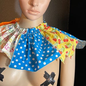 Patchwork Clown Collar. festival polka dot collar, tattered circus neck piece, prairie bib, mardi gras costume, cosplay neckpiece image 1