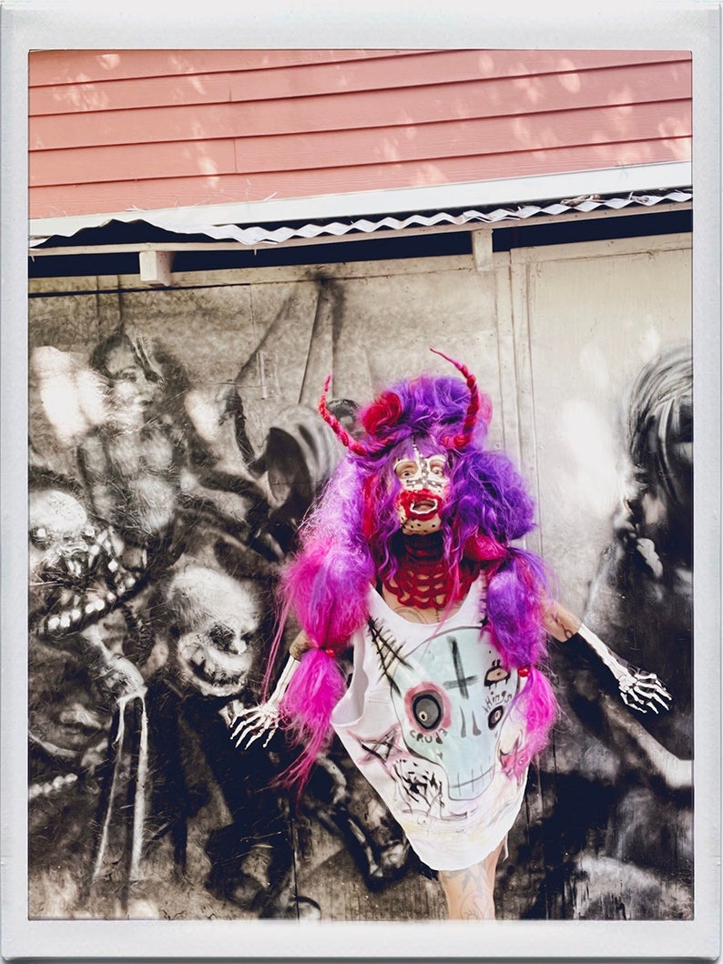Purple Halloween Party Wig, Big long ragdoll hair, cosplay doll wig, carnival hair, devil horn wig, crude things wig image 2