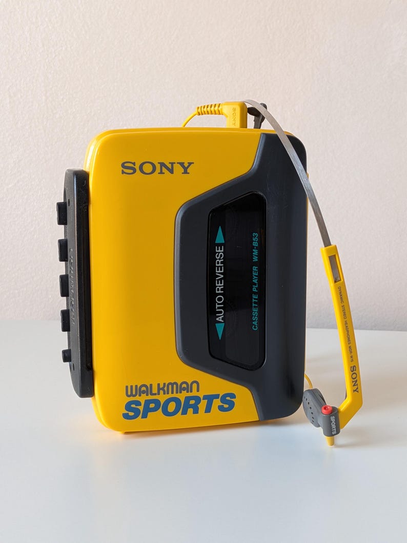 Sony Walkman Sports WM-B53 Vintage Yellow Cassette Player with Original MDR-W15 Headphones – Fully Working image 1