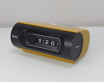 Reloj despertador enrollable Sankyo Digi-Glo vintage – Reloj de escritorio amarillo estilo era espacial – Retroiluminación – Fabricado en Japón – Funciona