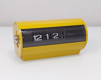 Reloj enrollable Sankyo JOY-CLO vintage de los años 70 – Reloj de escritorio amarillo estilo era espacial – Fabricado en Japón – Funciona