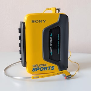 Sony Walkman Sports WM-B53 Vintage Yellow Cassette Player with Original MDR-W15 Headphones – Fully Working image 2