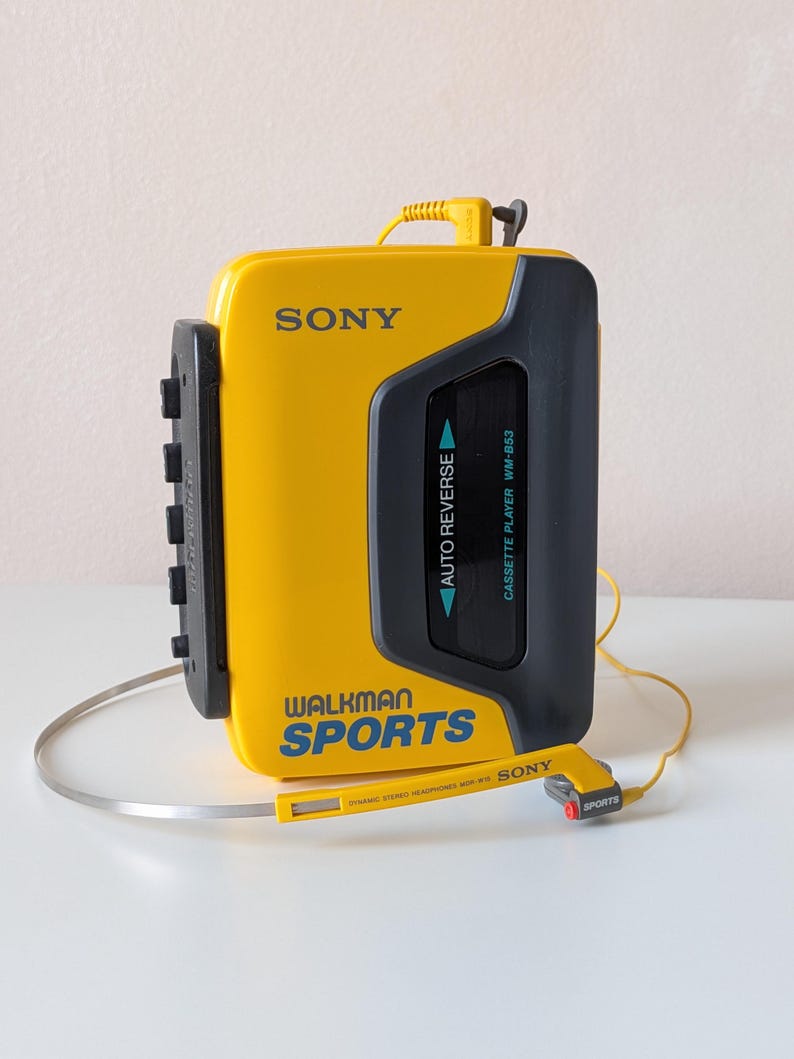 Sony Walkman Sports WM-B53 Vintage Yellow Cassette Player with Original MDR-W15 Headphones – Fully Working image 2