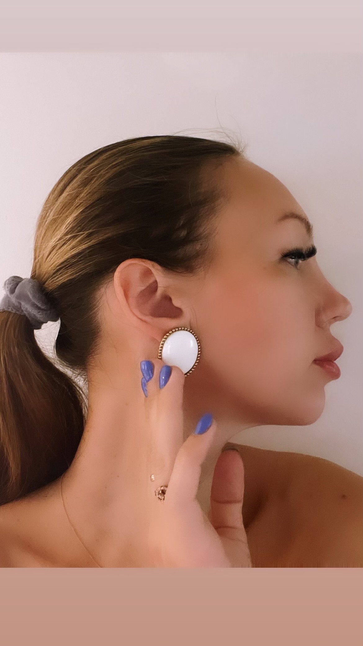 Boucles D'oreilles Clips Vintage Coro 91 - Or Très Pâle, Forme Bouton, Avec Perles