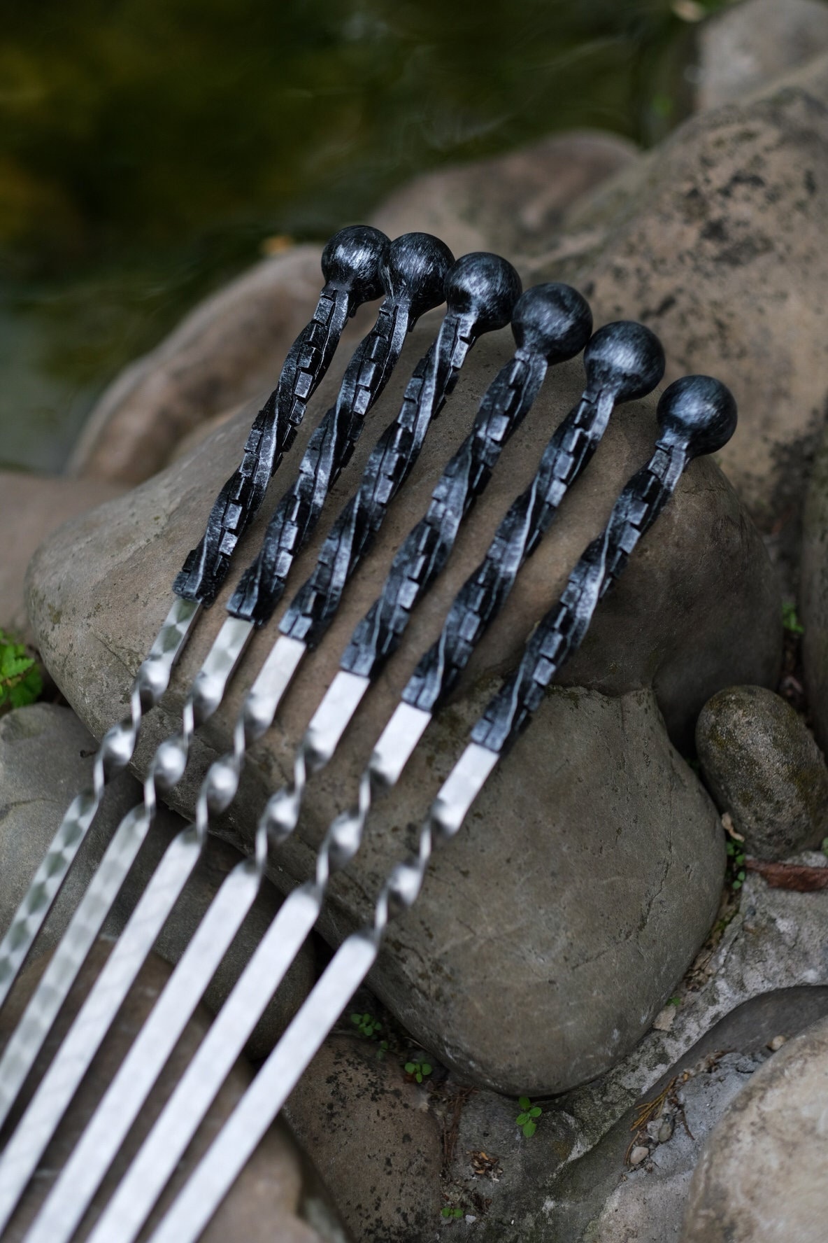 Quality Skewers Set of 6 for Mangal, Custom BBQ Skewers for Camping and Grilling, Steel Skewer, Handmade Forged Skewers, Metal Kebab Skewers