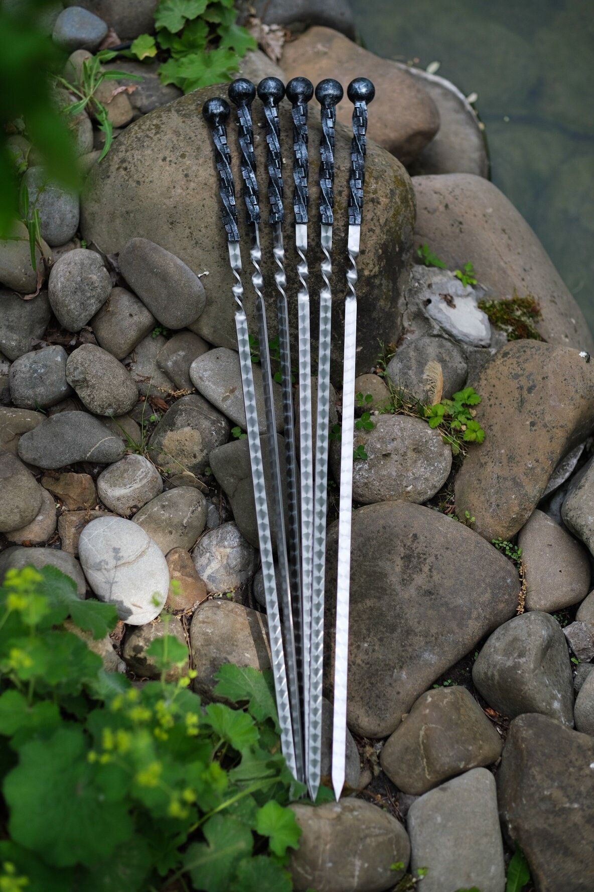Quality Skewers Set of 6 for Mangal, Custom BBQ Skewers for Camping and Grilling, Steel Skewer, Handmade Forged Skewers, Metal Kebab Skewers
